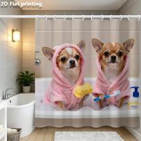 Chihuahua Bath Scene Shower Curtain 1pc Polyester 2D Flat Print 70.8x70.8  Pink Robes Bubble Background Grommet Top (as the picture,90x180cm35x71in)