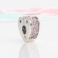 Colorful Arc of Love S925 Sterling Silver Heart-Shaped Rhinestone Positioning Buckle Y510 (White Copper)