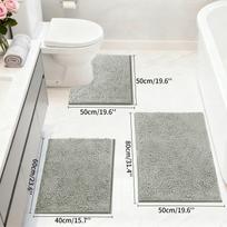 3 Pieces Soft and Absorbent Chenille Bath Rug Set Machine Washable Non-Slip Quick Dry Shower Carpet for Home Bathroom Mat (Light Grey,1.5CM Short Plush) šviesiai pilka spalva