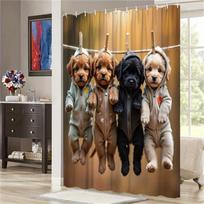 Cute Puppy in Onesie Shower Curtain, Funny Animal Bathroom Decor, Golden Retriever and Poodle Waterproof Fabric Bath Curtain (as the picture,W90XH180cm)
