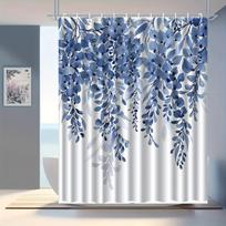 1pc Blue Flower Vine Pattern Printed Shower Curtain for Home Bathroom Decoration with Hooks, Polyester Fabric, Machine Washable (as the picture,90X180cm)