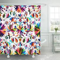 Shower Curtain Waterproof Decor 66x72 Inch Blue Bird Mexican Otomi Style Bright Pattern Green Flower Boho Floral Bath Curta (as the picture,90x180cm)