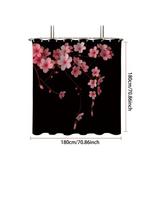 1pc Pink Sakura Black Waterproof Shower  Bathe Partition Curtain 12 Hooks Privacy Protection Multiple Sizes Easy Installation (as the picture,90x180cm)