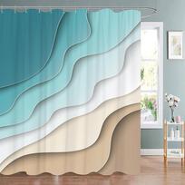 Turquoise Brown Cream Shower Curtain Beach Geometric Gradient Striped Dark Turquoise Shower Curtain with Hooks Bathroom Curta (as the picture,90x180cm-35x70in)