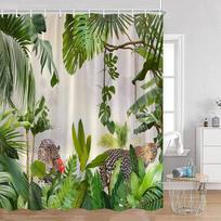 Tropical Animal Shower Curtain Leopard Wild Animal Flamingo Parrot Zebra Green Plant Palm Leaf Bathroom Curtain Decoration (as the picture,90x180cm-35x70in)