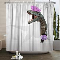 Cute Dinosaur Funny Animal Shower Curta Bathroom Bathtub Decoration Waterproof Polyester Bath Curtain Home Decor with Hooks (as the picture,W90xH180cm)
