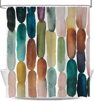 Modern Watercolor Oval Shower Curtain – Abstract Artistic Stripes in Teal, Olive Green & Earth Tones for Stylish Bathroom Decor (as the picture,90x180cm35x71in)
