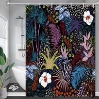 Tropical Leaves Palm Tree Bird Animals Pattern Shower Curta Bathroom Curtain Waterproof Frabic Bath Bathroom Curta (as the picture,W90xH180cm)