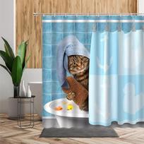 3D Cartoons Black White Cat Bathroom Waterproof Shower Curtain Simple Footprint Bathroom Curta Set Bathtub Screen With Hooks (as the picture,W90xH180cm)