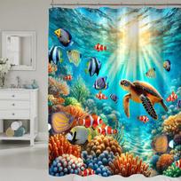 Sea Turtle Shower Curtain Ocean Beach Coastal Marine Life Bath Set with Hooks Home Decoration Fabric Waterproof for Bathroom 90x180