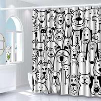 1pc Shower Curtain - Fun and Quirky Black and White Dog Faces Pattern Waterproof (as the picture,W90XH180cm)