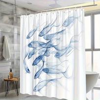 One PC Dreamy Blue Fish Shower Curtain Semi-Transparent Fluid Motion Design Spring/Summer Bathroom Curtain Digital Print (as the picture,90X180CM)