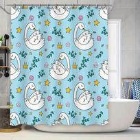 Swan Pattern Shower Curtain Waterproof Decorative Bathroom Wall Hanging Personalized Printing Home Decoration 180x240cm Blue Flo (as the picture,W90xH180cm)