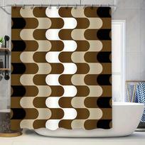 Bathroom Decoration Shower Curtain White Beige Black Curved Lines Waterproof Fabric Modern Home Decor (as the picture,90x180cm)