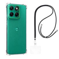 Case and neck strap for Motorola Edge 70 Fusion 5G - Transparent Soft TPU Adjustable Black Cord Phonillico® juoda
