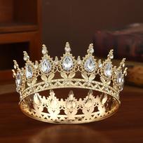 Baroque Alloy Water Drop Crown Headdress Ornament auksas/balta