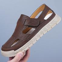 2025 Men's Handmade Woven Leather Velcro Sandals: Breathable, Perforated, Casual Summer Shoes 43