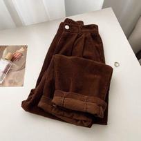Korean Fashion Baggy All Match Black Pant Plus Size Retro High Waist Corduroy Pants Women Spring Fall Straight Casual Full Length Trousers XS