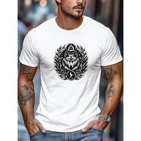 Plus-size Men's T-shirt, Relaxed, Comfortable and Versatile, Wolf Head and Decorative Elements Pattern Summer Casual Crew Neck Short Sleeve T-shirt S