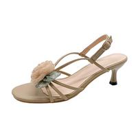 2024 Stunning Camellia Fairy Style High-Heeled Sandals - Women's One-Strap Summer Sandals Size 36