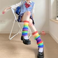 Rainbow Colored Socks New Autumn Winter Leg Warmers JK Girl Short Skirt Paired with Socks Lolita Pile Socks Warm Leg Warmers One Size