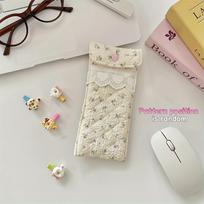 Cute Purple Glasses Case with Heart & Flower Print Soft Cover Ruffled Edges and Carry Strap Eyewear Storage Bag for Women Girls