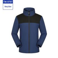 Autumn/Winter Plus Velvet Stand Collar Windbreaker with Custom Logo. 4XL tamsiai mėlyna