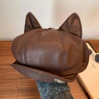 [ZYAS]PU Leather Cute Cat Ear Berets For Women Solid Color Casual Newsboy Cap Personalized Peaked Cap