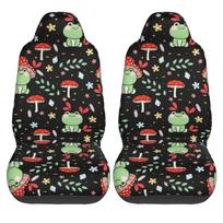 Cute Cartoon Frog Mushroom Print Car Seat Covers Set of 2 Front Bucket Seat Protector Accessories Universal Fit Most Cars Trucks