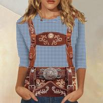 Women's Casual 3/4 Sleeve Oktoberfest Print Crew Neck Top Lightweight Comfortable Fit Soft Fabric Pullover Shirt for Daily Wear L