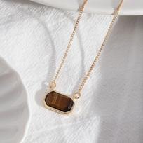 Fashion Natural Stone Raw Gemstone Necklace Square Pendant Handmade Semi Stone Choker Quartz Metal Bezel Square Pendant Gift