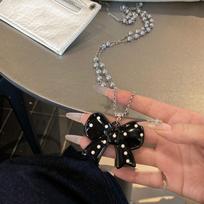 New Imitation Pearl Bead Sweater Chain Black Bow Heart Silver Flower Long Necklace Pendant Necklace Women Gifts