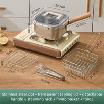 Durable Stainless Steel Frying Pan Square Shape with Basket Cooking Pot Non-Stick Camping Cookware Set Pasta
