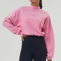 Women's Half Zip Oversized Long Sleeve Sweatshirt Cotton Blend Loose Fit Workout Sports Yoga Casual Pullover Tops S ryškiai rožinės spalvos
