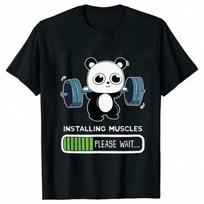 Funny Panda Gym Print T-Shirt Summer Tees For Wounisex O-Neck Casual Short Sleeve Weightlifting Installing Muscles Summer Tee Tops S įvairiaspalvis