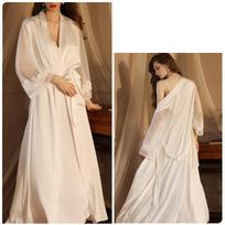 Women Sexy Lace Patchwork Nightgown Long Kimono Bath Gown Loose Suspender Nightdress Intimate Lingerie S