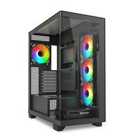 Sharkoon ELITE SHARK CA500 BK PC Case, compatible with ATX (BTF)  Micro ATX (BTF)  Mini-ITX motherboards, includes 4 x 120mm ARGB fans and a 5-port