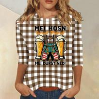 Women's Casual 3/4 Sleeve Round Neck Top Oktoberfest Print Striped Pattern Lightweight Pullover Shirt for Everyday Wear XXXL ruda