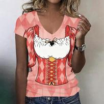 Women's Casual V Neck Short Sleeve Oktoberfest Print T Shirt Top Lightweight Soft Fabric Comfortable Fit for Everyday Wear M
