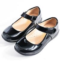 Girls' Black Leather Stage Performance Shoes for Students and Princess Events Size 38/24 cm
