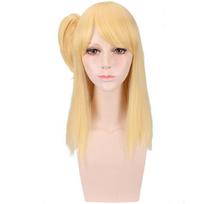 45CM Ilgio Tiesūs Perukai Cosplay Anime Fairy Tail Lucy Heartfilia Auksinis Kostiumas Karščiui Atsparūs Sintetiniai Plaukai Moterų Cosplay Perukai 42-45cm