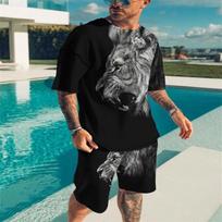 Summer Ferocious Lion Print Men Sets Causal Man Clothes Oversized Tshirt Beach Shorts Sportswear O-neck Tracksuits Suit Clothing S