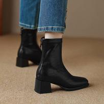 Krazing Pot Microfiber Autumn Winter Shoes Chelsea Boots Square Toe Keep Warm Zipper Stretch Ankle Boots 34 juoda