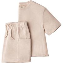 UGG Solid Color Round Neck Short Sleeve Drawstring Shorts Casual Set Women sets Oatmeal 1167354 S