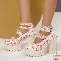 Fashion Chunky Super High Heel Pumps for Women Lace Cherry Ankle Straps Mary Jane Shoes Women's Goth Platform Party Dress Lolita Shoes 35 vyšnia