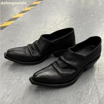 Fashion Retro Pleated Pointed Womens Loafers Thick Heel Slip On Black Leather Men/women Leather Shoes Genuine Leather Flats Casual Shoes 35 juoda