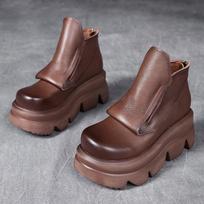 Fashion GKTINOO Handmade Wedges Boots Platform Women Genuine Leather Short Boots Round Toe Height Increasing Thick Sole Ladies Shoes 225