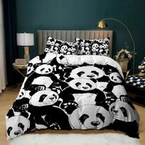 Panda Duvet Cover Cartoon Panda Printed Bedding Set For Boys Girls Microfiber Cute Animal Comforter Cover 2/3Pcs Full Size EU single(135x200cm)