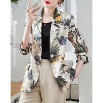 Demana Women's Plant Print Vintage Blazer M abrikosas