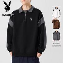Playboy Men's Color-block Half-Zip Polo Sweatshirt L juoda